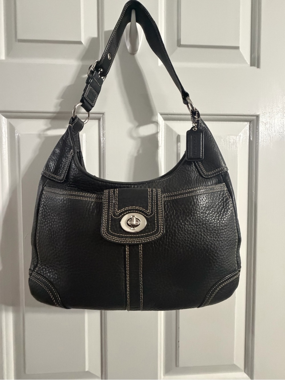 Coach Black Pebbled Leather Turnlock Shoulder Hobo